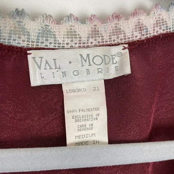 Val Mode Lingerie Red Brocade Short Robe Lace Trim Vintage Size Medium - Picture 2 of 6